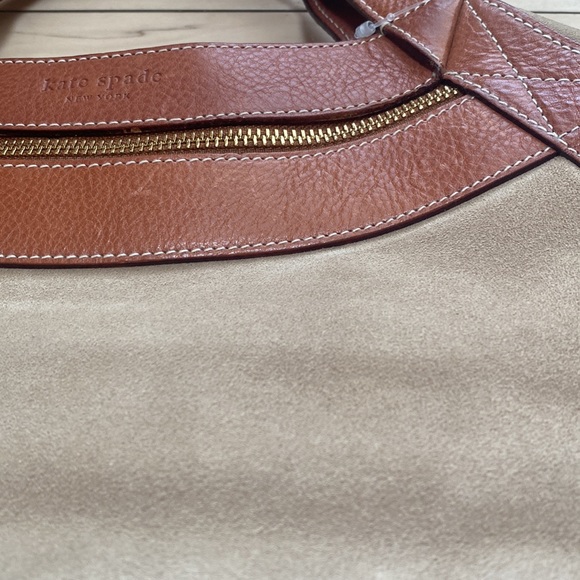 NWOT Kate Spade Tan & Brown Handbag. Tan Suede and Brown Leather.MagneticClosure - Picture 3 of 10